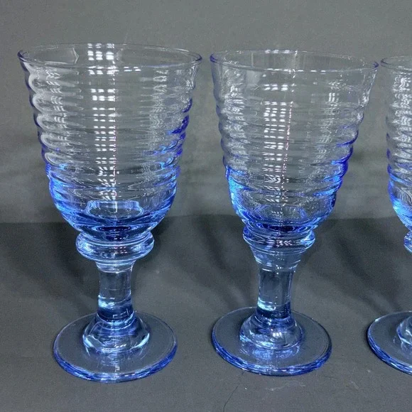 Vtg SET of 4 LIBBEY Sirrus Light Blue Wine Water Goblets- Spool Stem Glasses - Picture 15 of 16